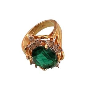 Vintage Uncas 14KT HGE Emerald Green Cocktail Ring Size 8.5